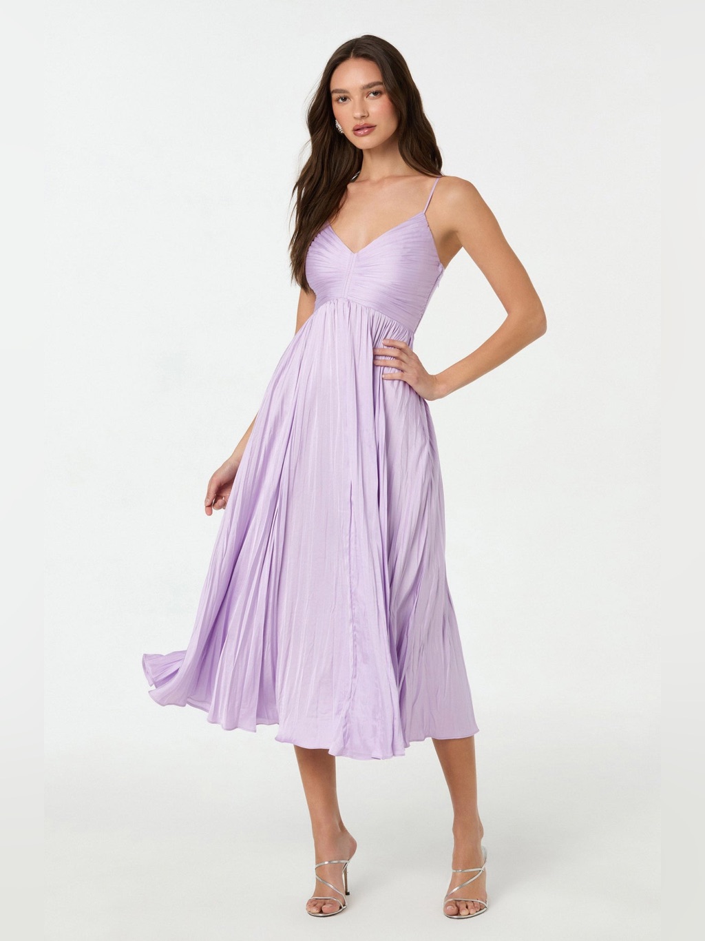 Astr The Label Maeve Pleated Midi Dress Size Medium Lilac Lavender